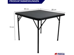 Balkontisch Klappbar 86x86cm Gartentisch Wetterfest 4 Personen Kunststoff Schwarz Campingtisch Outdoor Klapptisch Bistrotisch*CHEFGASTRO Clearance