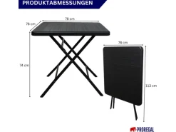 CHEFGASTRO Gartentische|Balkontisch Klappbar 78x78cm Gartentisch Wetterfest 4 Personen Kunststoff Holz Optik Schwarz Campingtisch Outdoor Klapptisch Bistrotisch