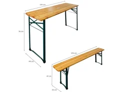 CHEFGASTRO Bierzeltgarnituren|Bierzeltgarnitur 3-Teilig Klappbar 1x Tisch Mit Schirmhalterung 2x Bierbank HxBxT 76x170x46 cm Lackiertes Holz Inkl. 12x Bodenschoner