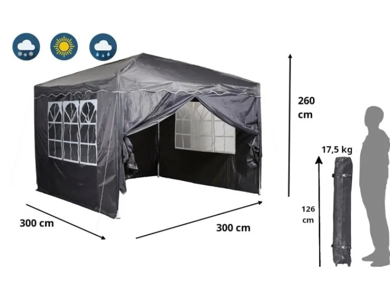 Faltpavillon mit 300 x 300 cm Dachfläche in Anthrazit Wasserdicht*CHILLROI Clearance