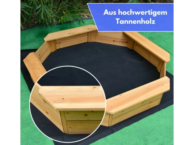 Kinder Gartenmöbel Für Kinder|Coemo 6 Eckiger Sandkasten Sally aus Holz Inklusive Bodenplane 135x135x20 cm