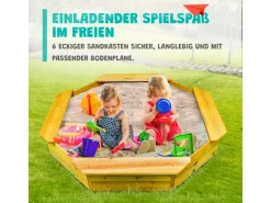 Kinder Gartenmöbel Für Kinder|Coemo 6 Eckiger Sandkasten Sally aus Holz Inklusive Bodenplane 135x135x20 cm