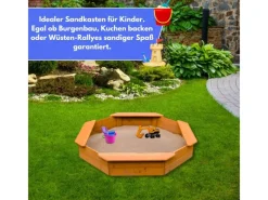 Kinder Gartenmöbel Für Kinder|Coemo 6 Eckiger Sandkasten Sally aus Holz Inklusive Bodenplane 135x135x20 cm