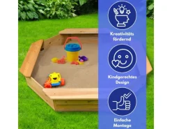 Kinder Gartenmöbel Für Kinder|Coemo 6 Eckiger Sandkasten Sally aus Holz Inklusive Bodenplane 135x135x20 cm