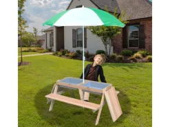 Kinder Gartenmöbel Für Kinder|Coemo Kindersitzgruppe Edi mit Wasserbecken und Sonnenschirm
