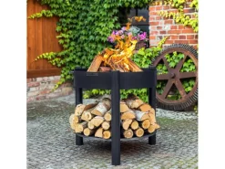 CookKing Feuerschalen|Feuerschale Stahl Montana Inkl. Holzlager Ø 80 cm x 80 cm Schwarz