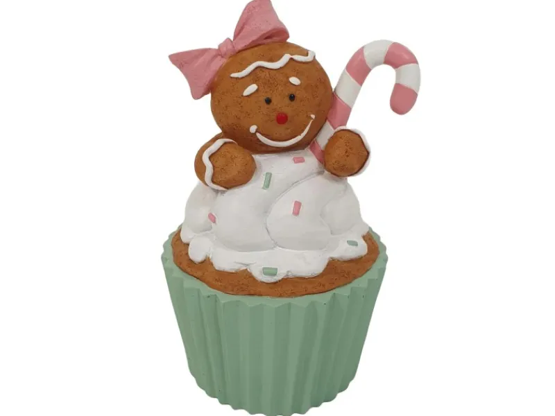 Dekorative Weihnachtsfigur Cupcake mit Lebkuchenmädchen Braun-Bunt* Hot