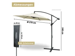 deluxe4home Sonnenschirme|Sonnenschirm Ampelschirm mit Ständer Durchmesser 270cm Creme