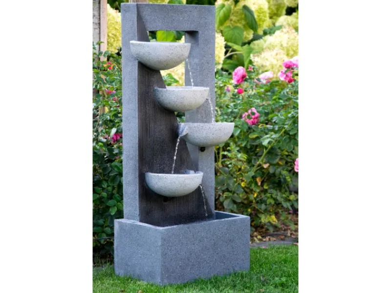 Dobar Wasserpumpe|Gartenbrunnen|Design-Gartenbrunnen XL Kaskade inkl. Pumpe und LED´s mit 4 Wasserschalen