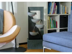 Dobar Wasserpumpe|Gartenbrunnen|Design-Gartenbrunnen XL Kaskade inkl. Pumpe und LED´s mit 4 Wasserschalen