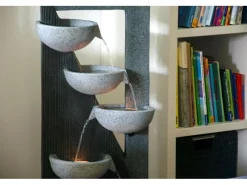 Dobar Wasserpumpe|Gartenbrunnen|Design-Gartenbrunnen XL Kaskade inkl. Pumpe und LED´s mit 4 Wasserschalen