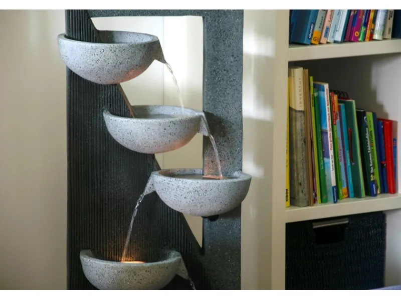 Dobar Wasserpumpe|Gartenbrunnen|Design-Gartenbrunnen XL Kaskade inkl. Pumpe und LED´s mit 4 Wasserschalen