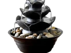 Dobar Wasserpumpe|Brunnenpumpe|Design-Zimmerbrunnen Polyresin in Felsen-Optik mit Deko-Steinen Schwarz