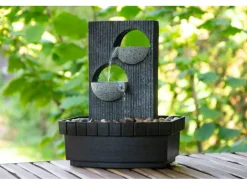 Dobar Brunnenpumpe|Zimmerbrunnen Kaskade in Steinoptik mit Deko-Steinen und zwei Schalen