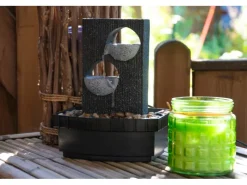 Dobar Brunnenpumpe|Zimmerbrunnen Kaskade in Steinoptik mit Deko-Steinen und zwei Schalen