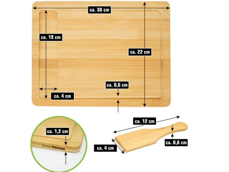Raclettebrett mit Spachtel für 4 Personen 30 x 22 cm aus Bambus*DuneDesign Outlet