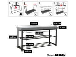 Schuhregal mit Sitzbank 95 x 33 x 52 cm Hellgrau*DuneDesign Sale