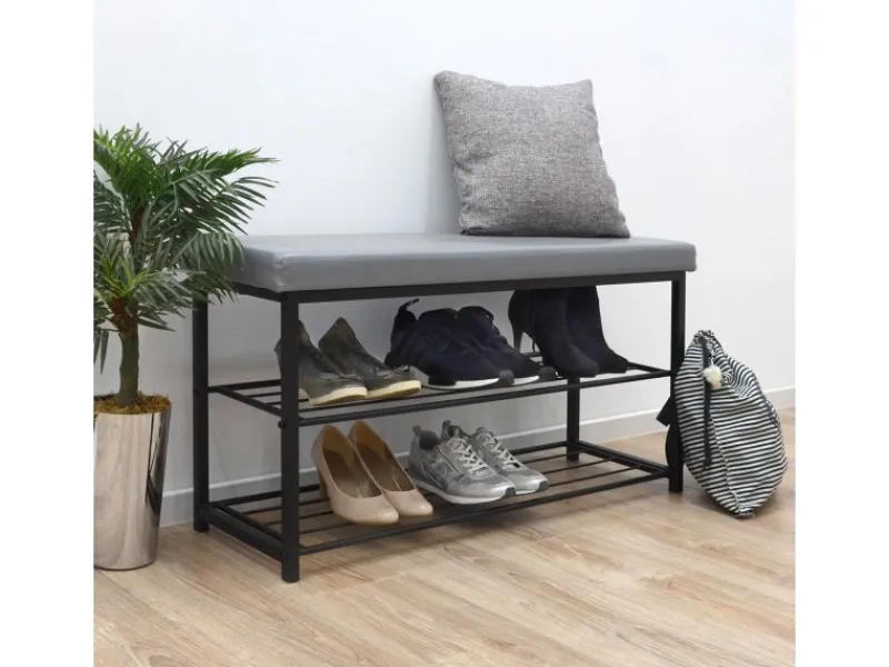 Schuhregal mit Sitzbank 95 x 33 x 52 cm Hellgrau*DuneDesign Sale