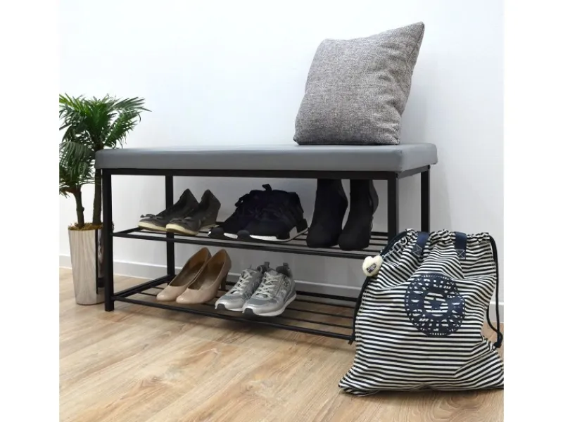 Schuhregal mit Sitzbank 95 x 33 x 52 cm Hellgrau*DuneDesign Sale