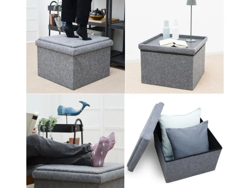 DuneDesign Gartenstühle|Sitzhocker mit Stauraum 56 x 56 x 40 aus Filz Grau