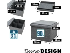 DuneDesign Gartenstühle|Sitzhocker mit Stauraum 56 x 56 x 40 aus Filz Grau