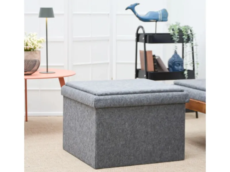 DuneDesign Gartenstühle|Sitzhocker mit Stauraum 56 x 56 x 40 aus Filz Grau