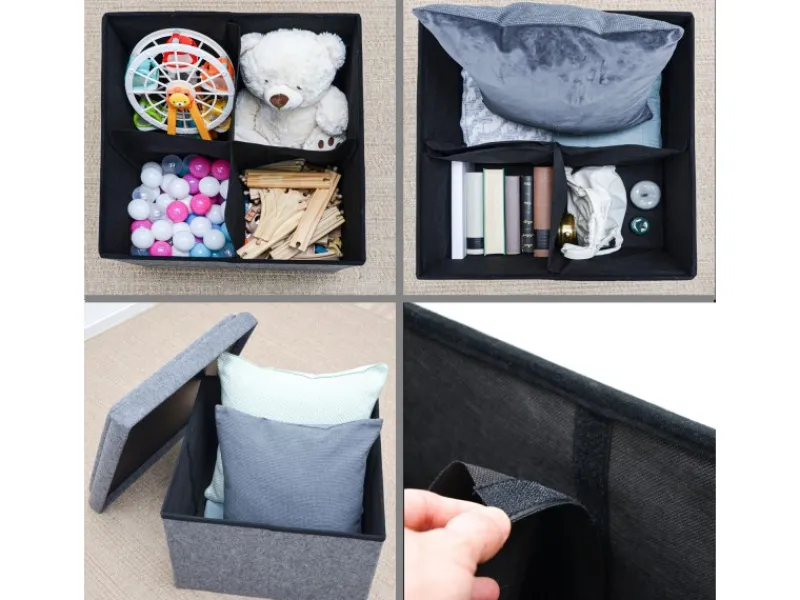 DuneDesign Gartenstühle|Sitzhocker mit Stauraum 56 x 56 x 40 aus Filz Grau