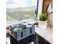 DuneDesign Campingzubehör|Tellerhalter für 8 Teller & Tassenhalter für 6 Tassen Anthrazit