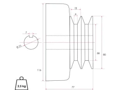 Doppel Fliehkraftkupplung 25mm Welle Doppelkeilriemen 7mm Passfedernut*Eberth Clearance