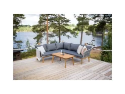 Lounge-Gartenmöbel|ebuy24 Chania Lounge-Set 2 Teile Grau Natur