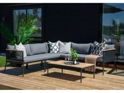 Lounge-Gartenmöbel|ebuy24 Nettan Lounge-Set 2 Teile Schwarz Grau Natur