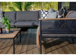 Lounge-Gartenmöbel|ebuy24 Nettan Lounge-Set 2 Teile Schwarz Grau Natur