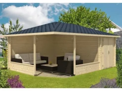 5-Eck Gartenlaube Maik-40 Natur 600 cm x 425 cm, imprägniert*Alpholz New