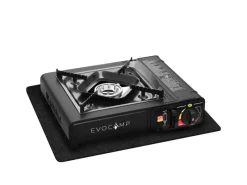 EVOCAMP Campingzubehör|Camping Gaskocher 1-Flammig mit Feuerfester Unterlage und Tragekoffer Outdoor