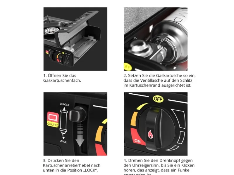 EVOCAMP Campingzubehör|Camping Gaskocher 1-Flammig mit Feuerfester Unterlage und Tragekoffer Outdoor