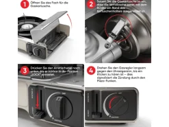 EVOCAMP Campingzubehör|Camping Gaskocher 1-Flammig 2,2 kW mit Piezozündung für 227g Kartuschen