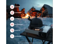 EVOCAMP Campingzubehör|Camping Gaskocher 1-Flammig 2,2 kW mit Piezozündung für 227g Kartuschen