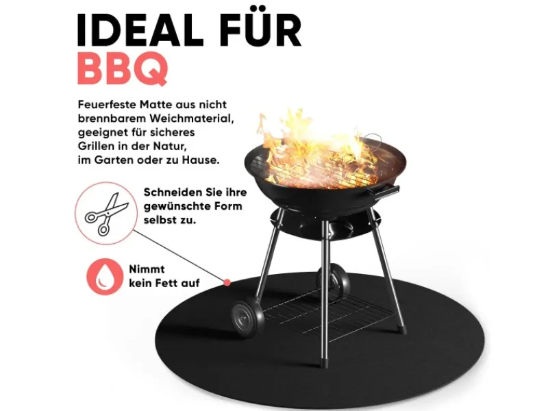Feuerfeste Unterlage 30 x 60 cm bis zu 982 °C für Grill Nicht Brennbar Brandschutz*EVOCAMP Online