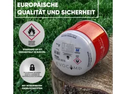 EVOCAMP Campingzubehör|Gaskartusche 6 Stück Butan Propan 190g Stechkartusche Typ 200 EN417 mit Sicherheitsventil für Gaskocher