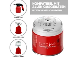 EVOCAMP Campingzubehör|Gaskartusche 6 Stück Butan Propan 190g Stechkartusche Typ 200 EN417 mit Sicherheitsventil für Gaskocher