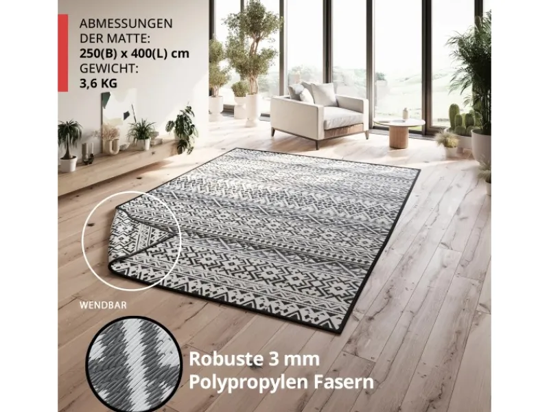 Outdoor-Teppich 250 x 400 cm Wetterfest Picknickdecke Kunststofffasern*EVOCAMP Best