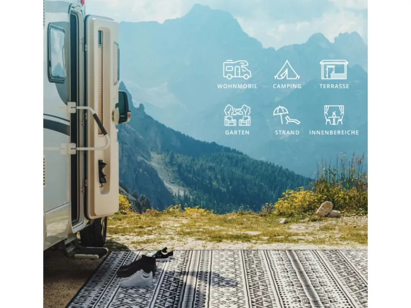 Outdoor-Teppich 250 x 400 cm Wetterfest Picknickdecke Kunststofffasern*EVOCAMP Best