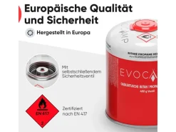 EVOCAMP Campingzubehör|Propan Butan 24 Stück Gaskartusche 450g Schraubkartusche Eurogewinde Sicherheitsverschluss für Campingkocher