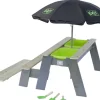 Kinder Exit Toys Kinder-Gartengeräte|EXIT Aksent Sand,- Wasser- und Picknicktisch (1Bank) m. Sonnenschirm u. Gartenw.