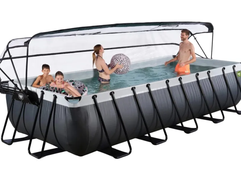 Exit Toys Pool Abdeckung|Aufstellpools|Exit Black Leather Pool Schwarz 540x250x100 cm Sandfilterp., Abdeckung, Wärmep.