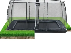 Exit Toys Trampoline|EXIT Dynamic Ebenerdiges Trampolin 244 cm x 427 cm mit Sicherheitsnetz Schwarz