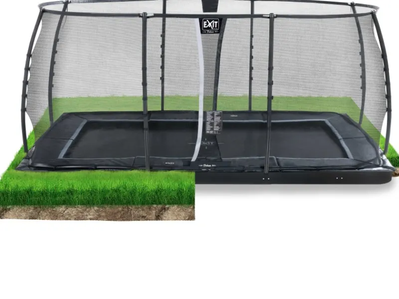 Exit Toys Trampoline|EXIT Dynamic Ebenerdiges Trampolin 305 cm x 519 cm mit Sicherheitsnetz Schwarz
