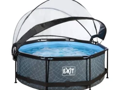 Exit Toys Pool Abdeckung|Aufstellpools|EXIT Stone Pool Grau ø 244 x 76 cm m. Filterpumpe u. Abdeckung