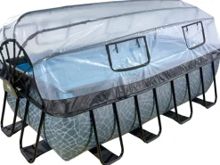 Exit Toys Pool Abdeckung|EXIT Stone Pool Grau 400 x 200 x 122 cm m. Sandfilterpumpe u. Abdeckung