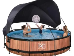 Exit Toys Aufstellpools|EXIT Wood Pool Braun ø 360 x 76 cm m. Filterpumpe u. Sonnensegel